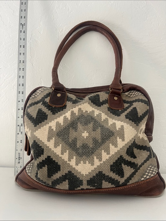 Myra Bag Handbags - Myra Bag Brown Leather Messenger with Printed Lining and long handles